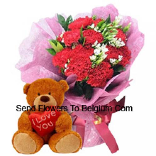 11 Carnations with Cute 12 Inch Teddy