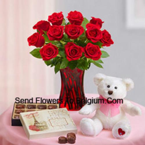 11 Beautiful Red Roses with Teddy and Chocolates