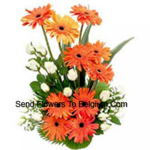 Red and White Gerberas and Roses Basket