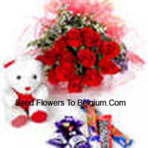 11 Red Roses with White Teddy and Chocolates