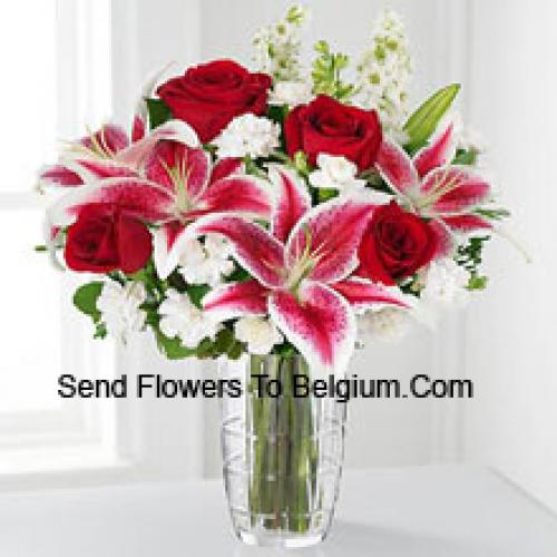 Roses and Lilies with Assorted White Flowers