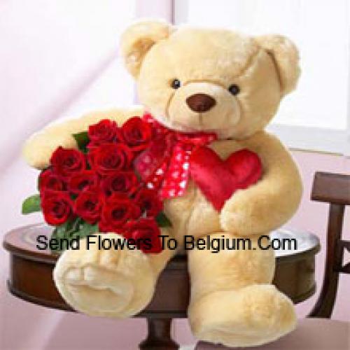 11 Schattige Rozen met 24 Inch Teddybeer