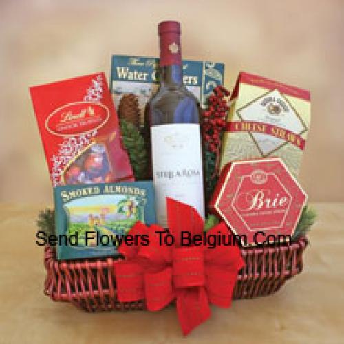 Lovely Gourmet Basket Containing Wine