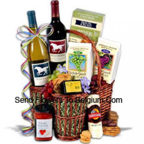 Basket of Tasty Items and Wine