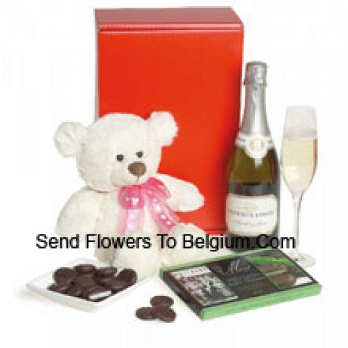 Chocolate Box, Sparkling Wine And Teddy Bear