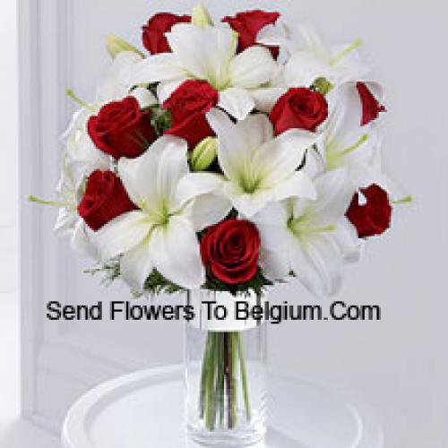 Roses and Lilies Greenish Arrangement